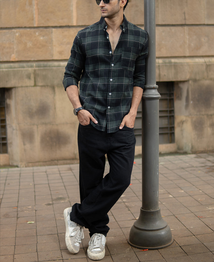 Dark Green Checks Lightweight Shirt