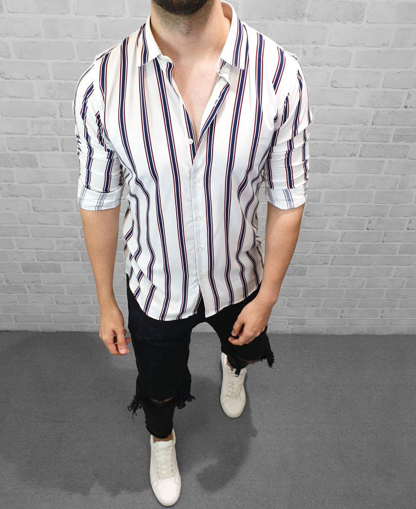 Urban Navy blue and White Full Sleeves Shirt