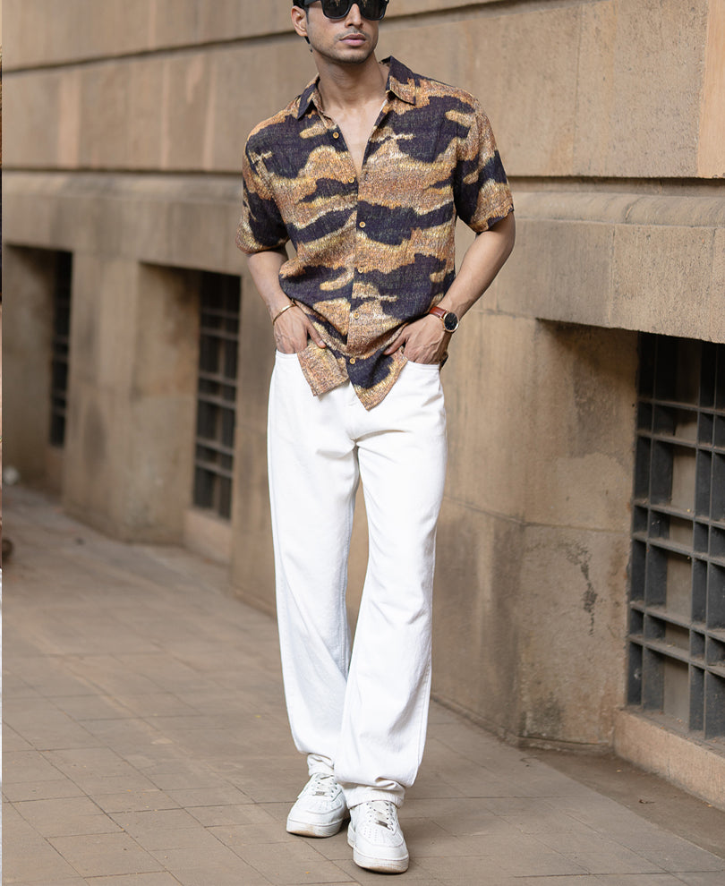 Multicolour Abstract Print Half Sleeves Shirt