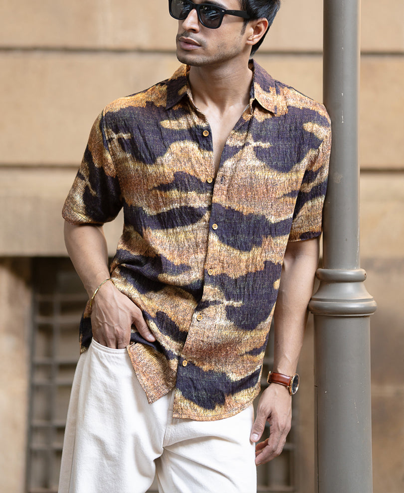 Multicolour Abstract Print Half Sleeves Shirt
