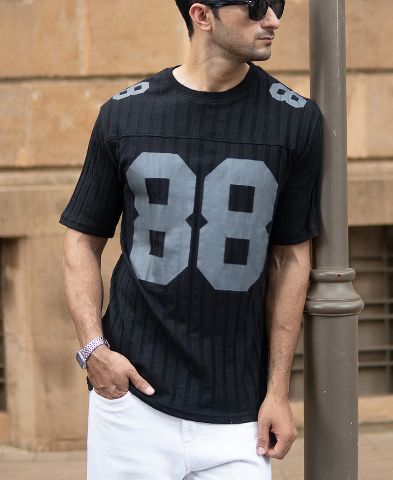 Black Printed Structure T-Shirt