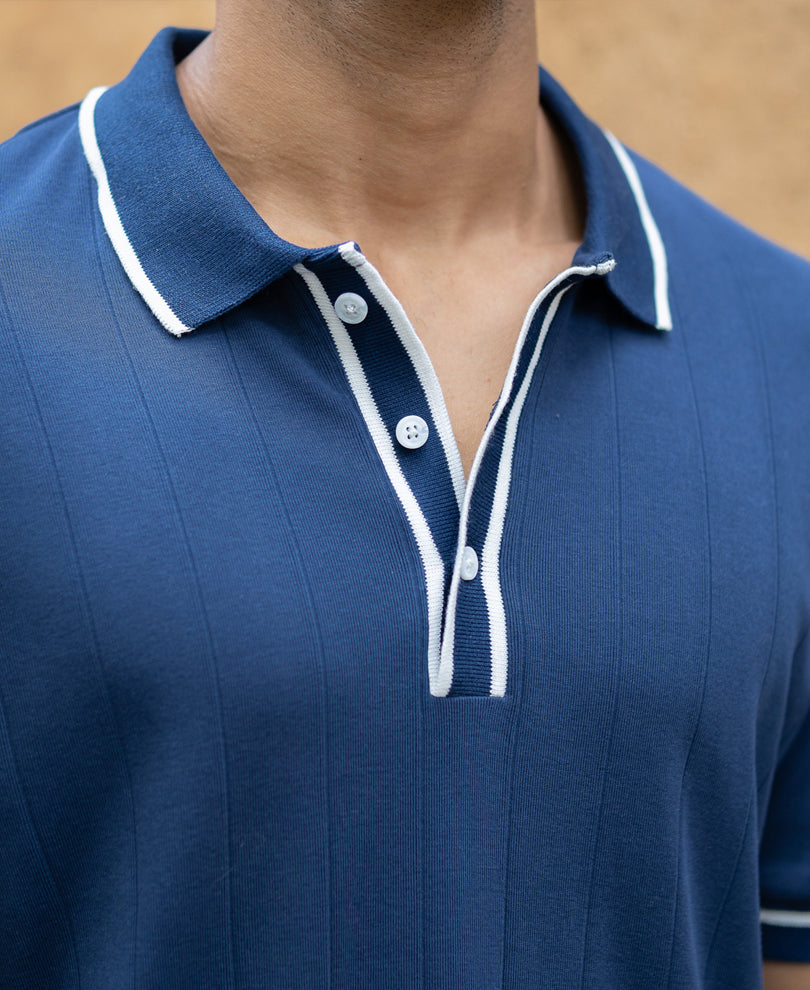 Blue Knit Polo T-Shirt