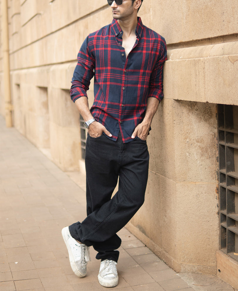 Red And Navy Checks Shirt