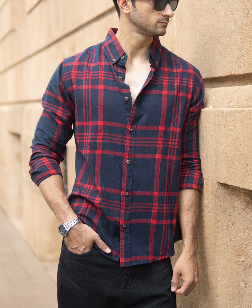 Red And Navy Checks Shirt