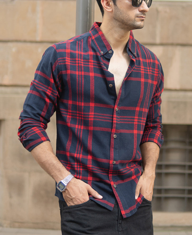 Red And Navy Checks Shirt