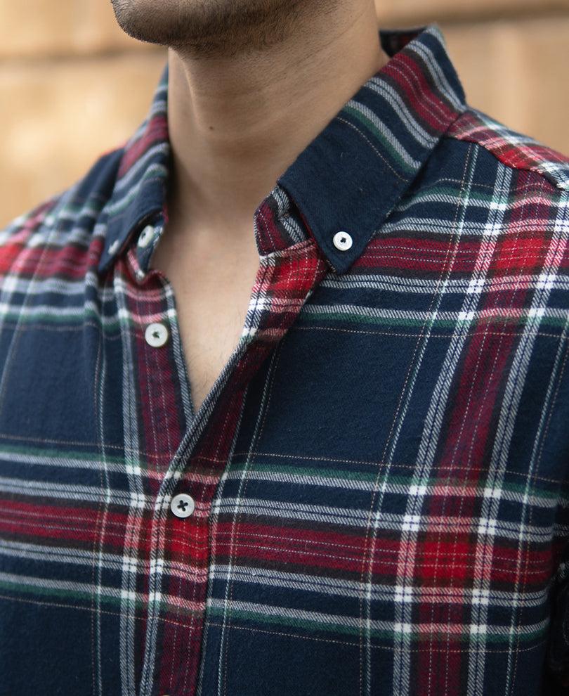 Navy Flannel Checked Shirt