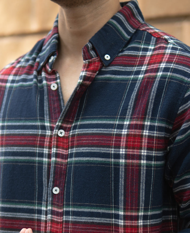 Navy Flannel Checked Shirt