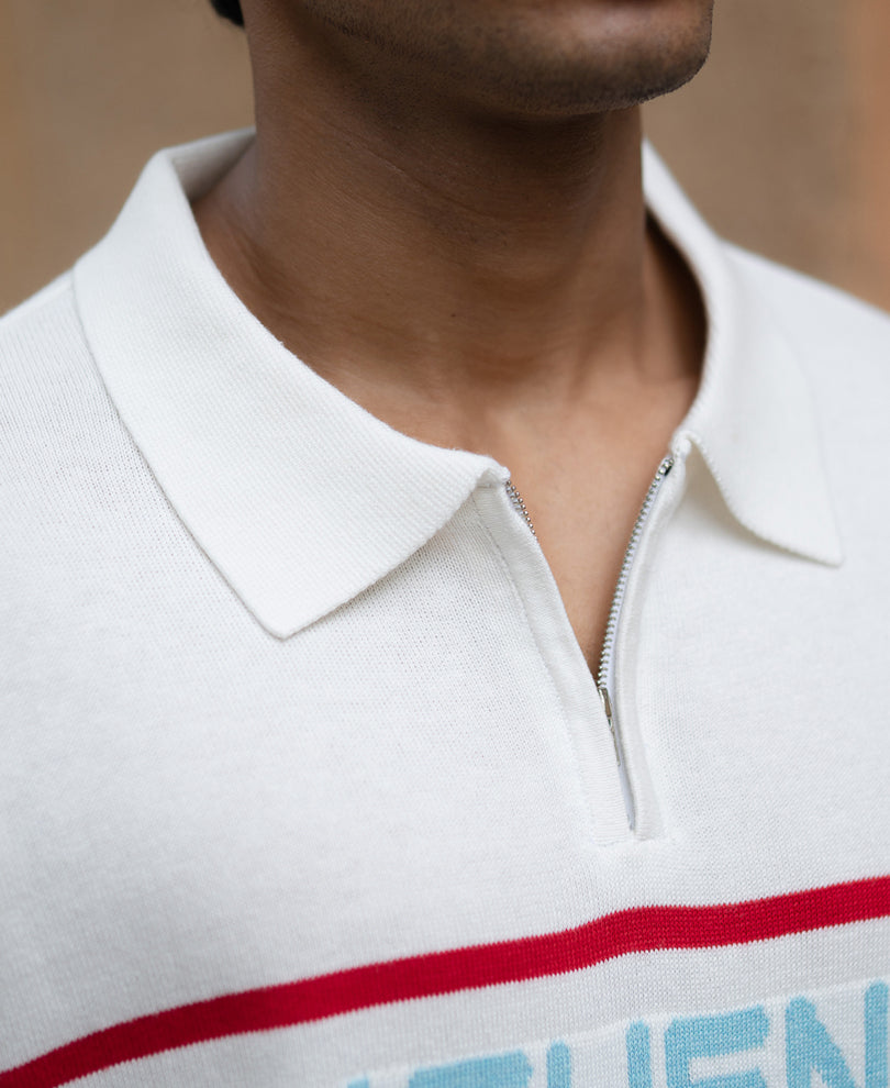 White Knitted Polo T-Shirt