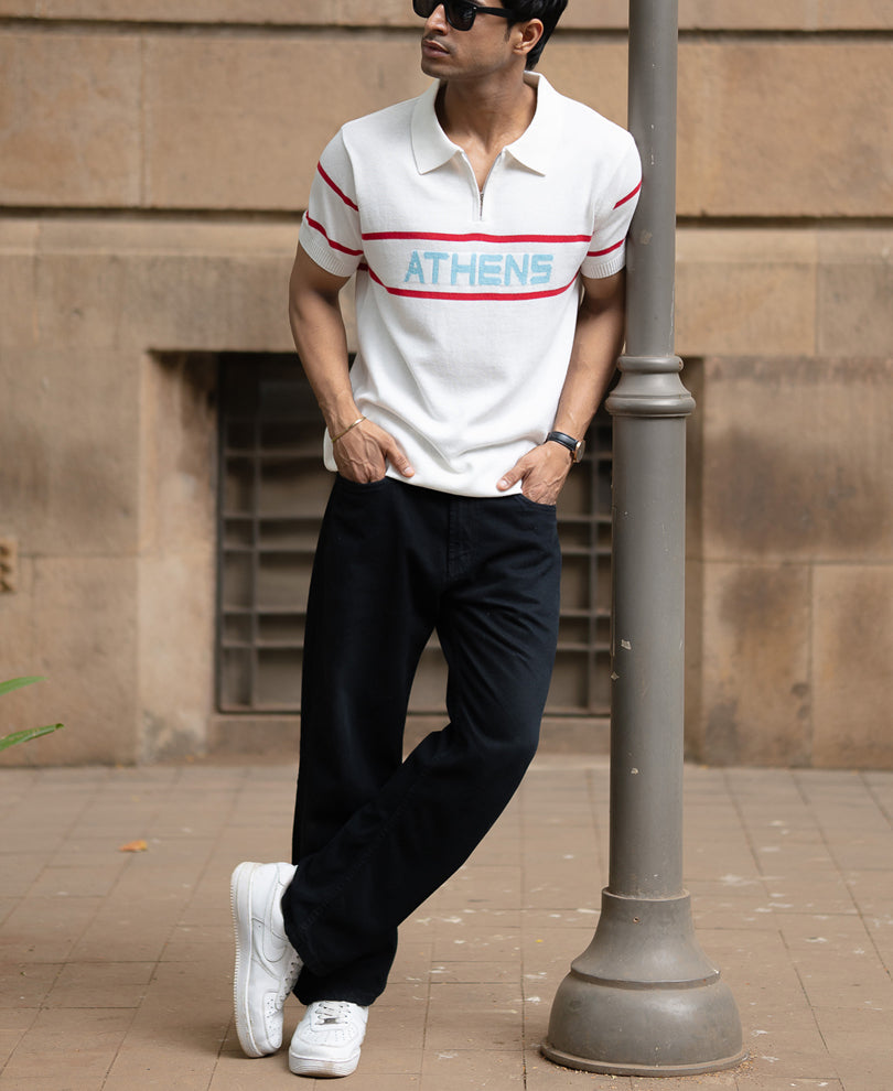 White Knitted Polo T-Shirt