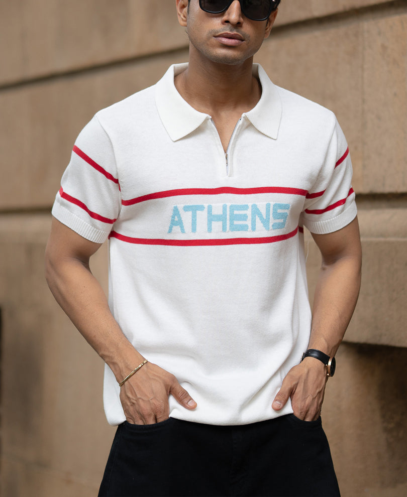 White Knitted Polo T-Shirt