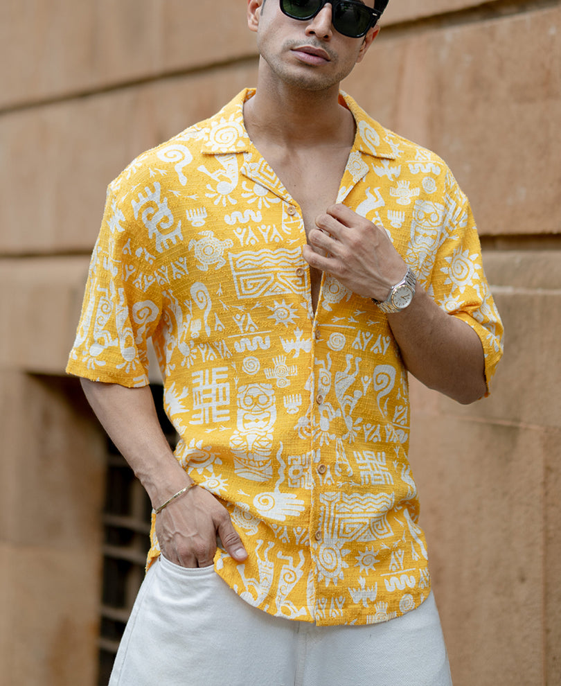 Mustard Structured Print Shirt