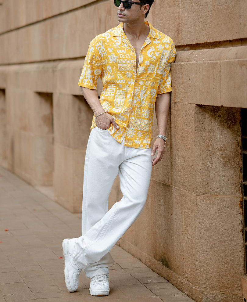 Mustard Structured Print Shirt