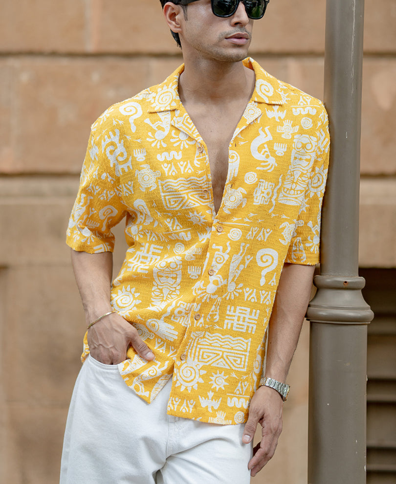 Mustard Structured Print Shirt