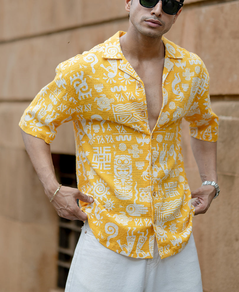 Mustard Structured Print Shirt
