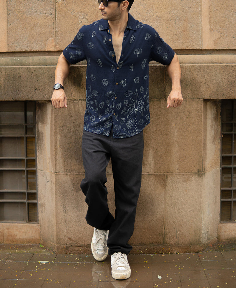 Blue Flowy Printed Shirt