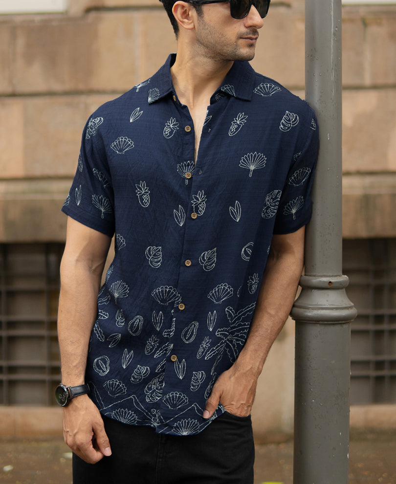 Blue Flowy Printed Shirt
