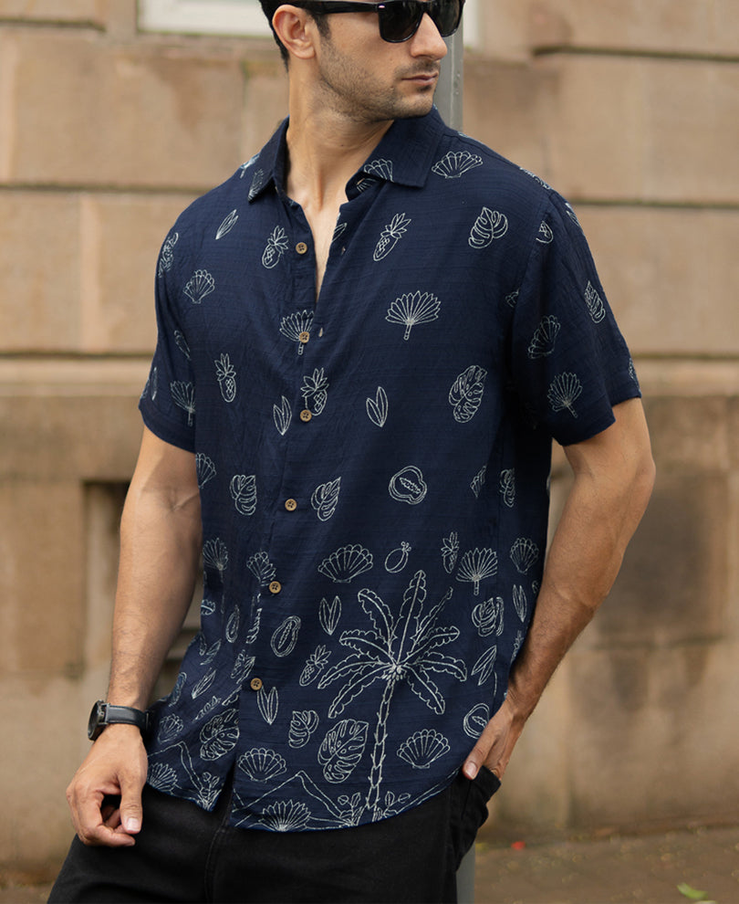 Blue Flowy Printed Shirt