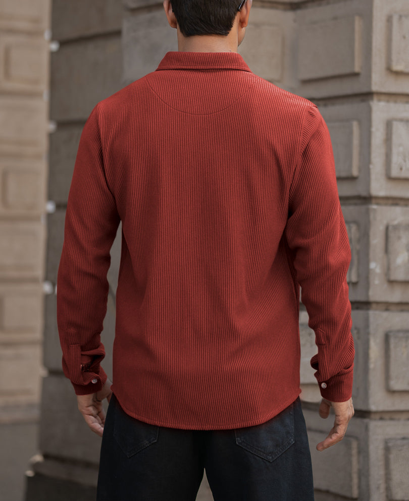 Brick Red Structured Knit Shirt