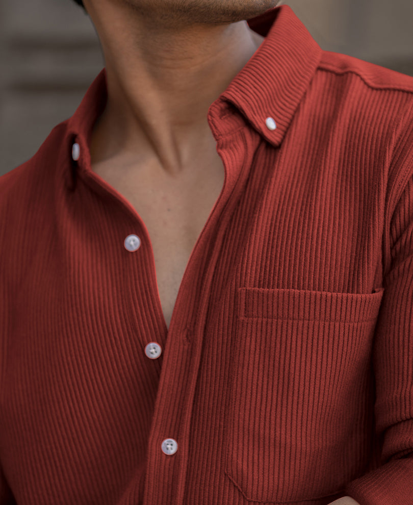Brick Red Structured Knit Shirt