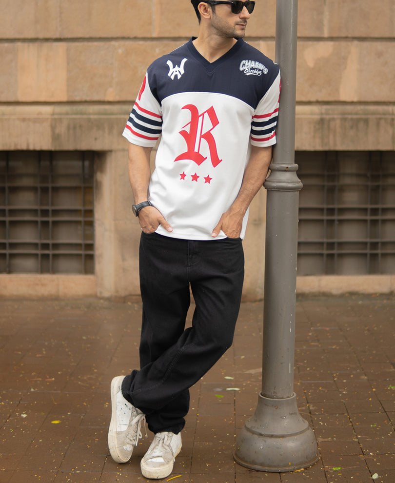 White And Navy Jersey T-Shirt