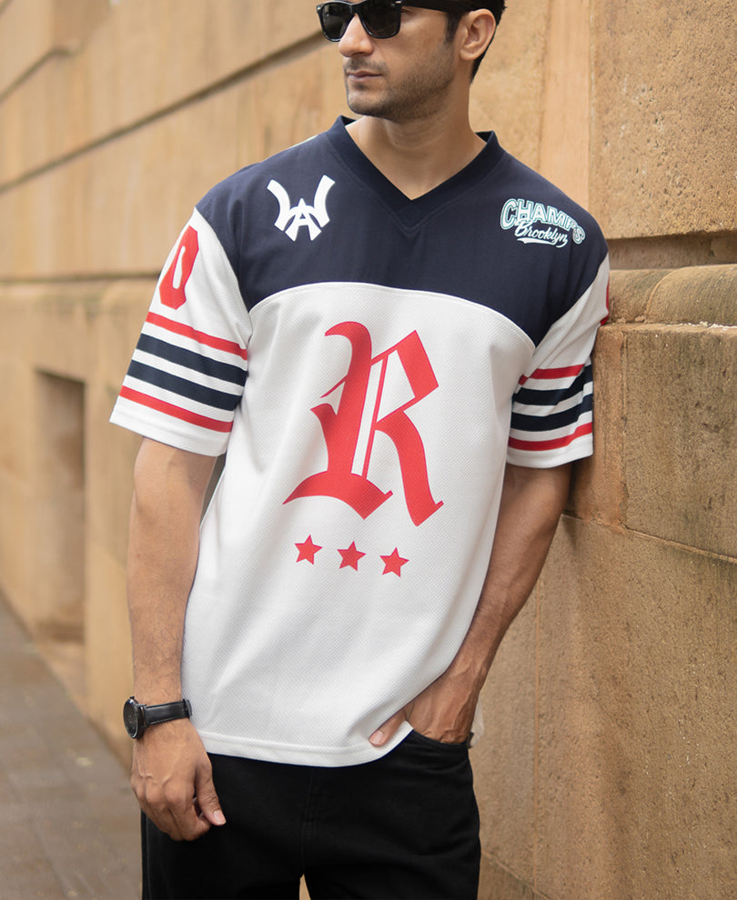 White And Navy Jersey T-Shirt