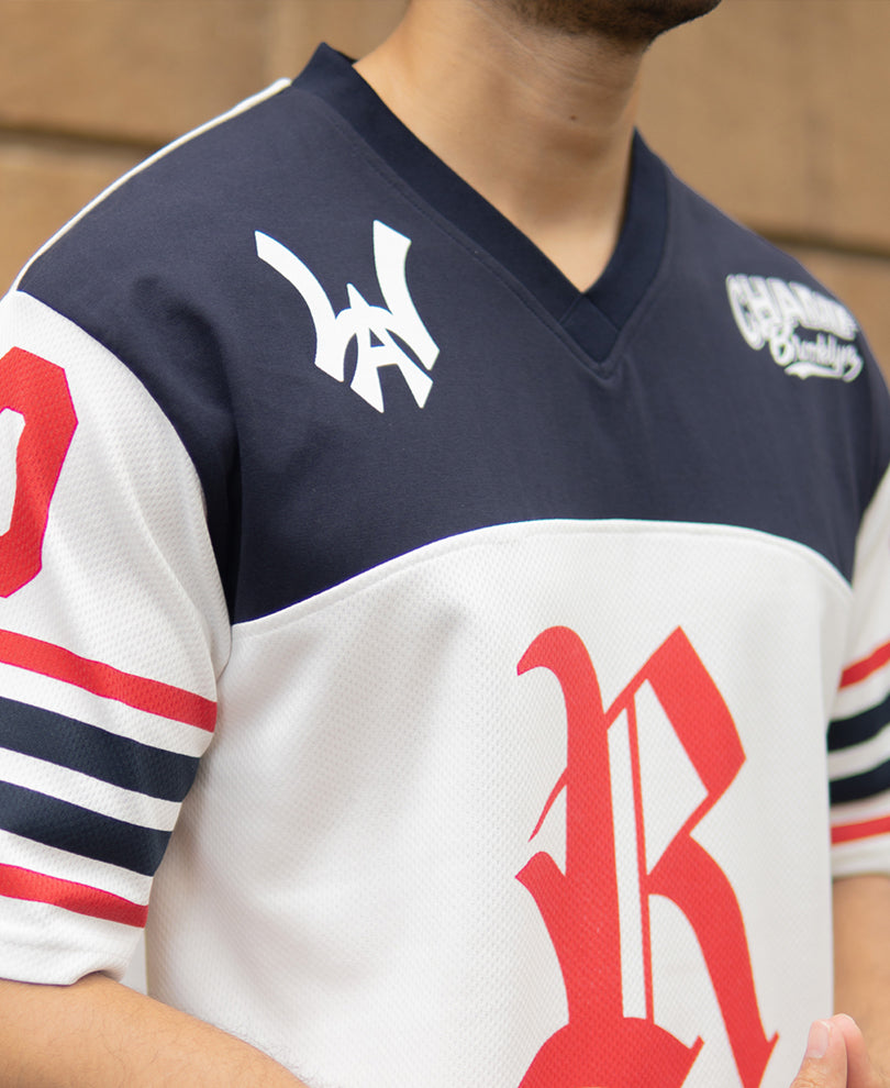 White And Navy Jersey T-Shirt
