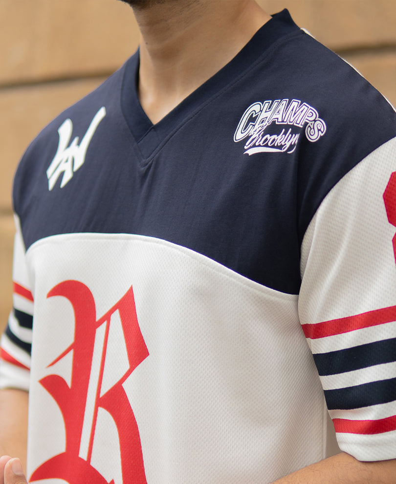 White And Navy Jersey T-Shirt