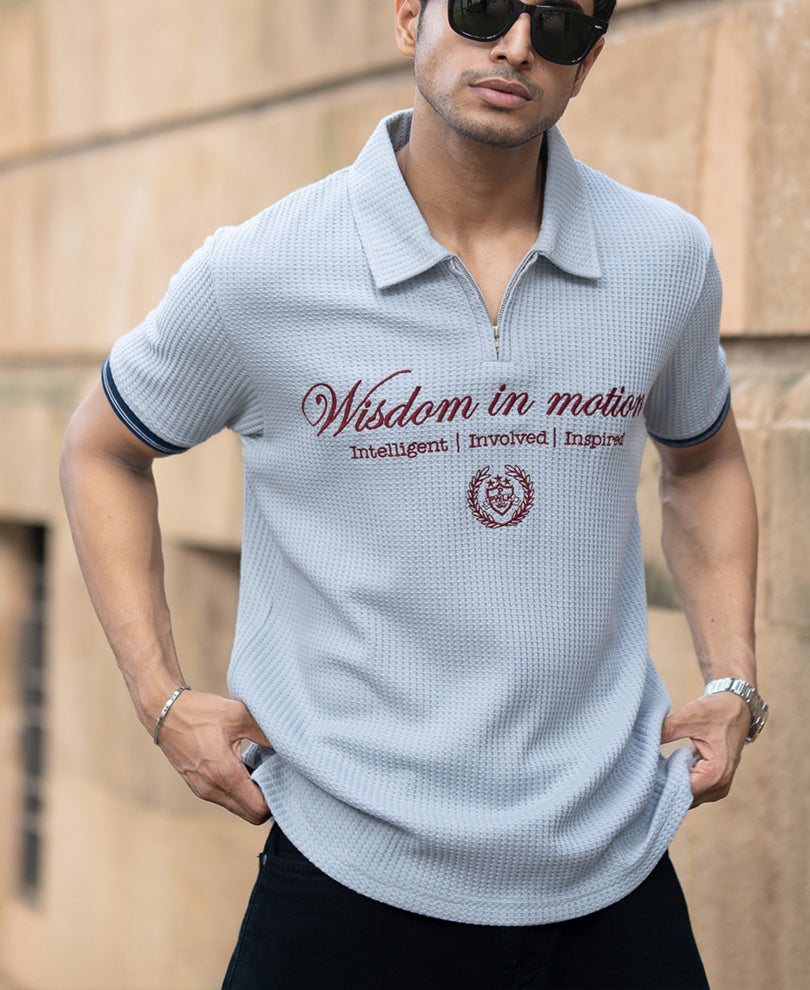 Grey Embroidered Knit T-Shirt