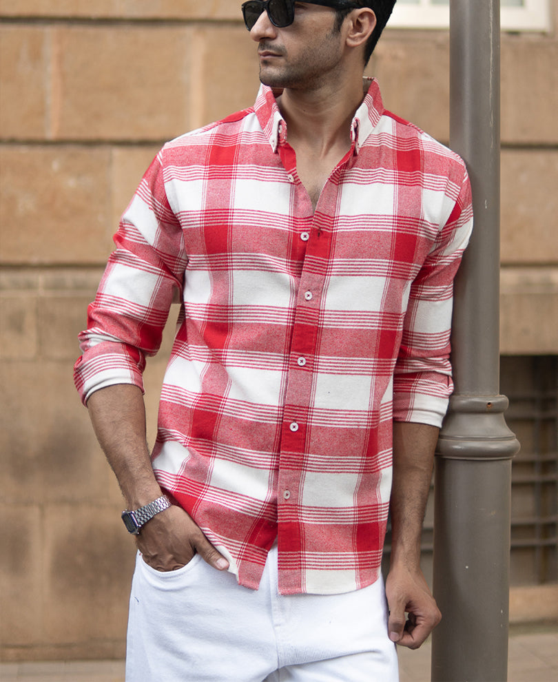 Red Brushed Checked Shirt