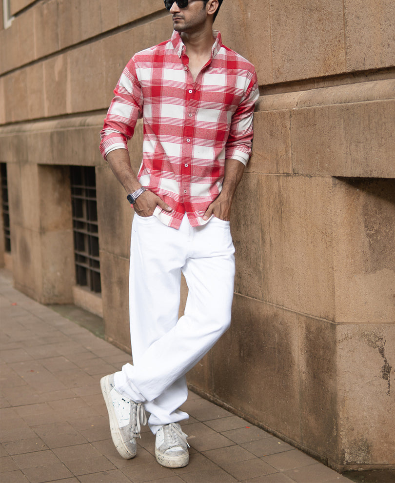 Red Brushed Checked Shirt