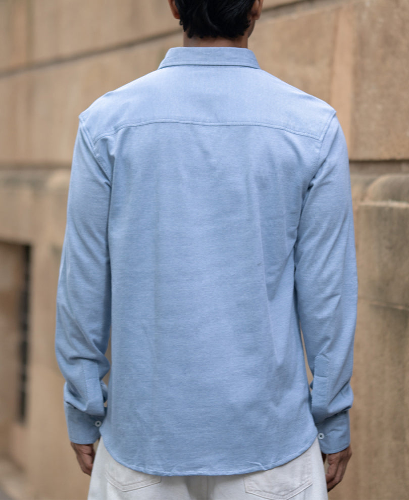 Blue Knitted Button Down Shirt