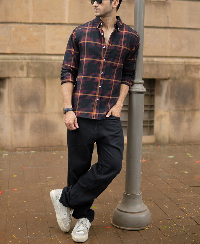 Black Brushed Checks Shirt