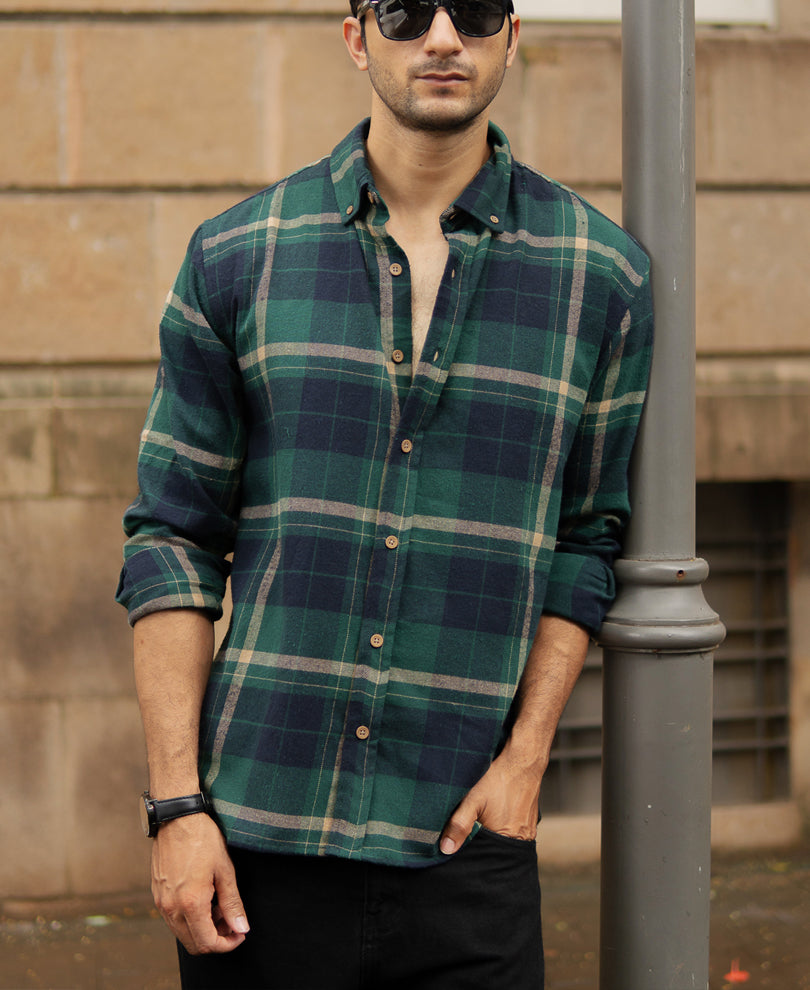 Green Button Down Checks Shirt