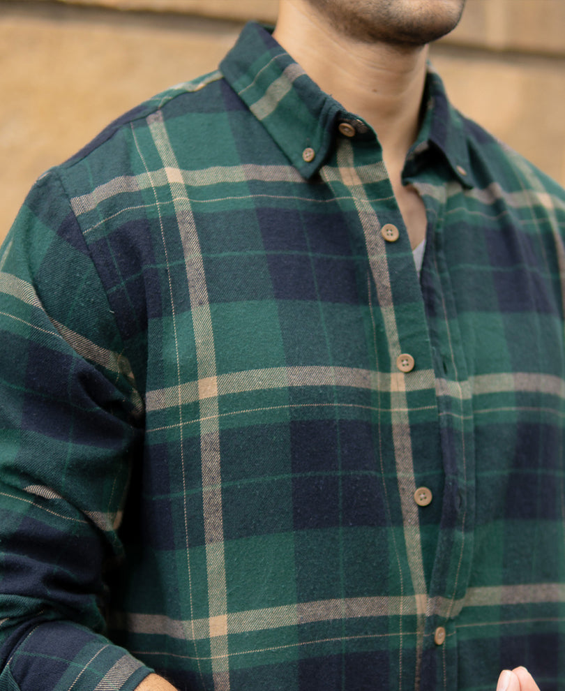 Green Button Down Checks Shirt