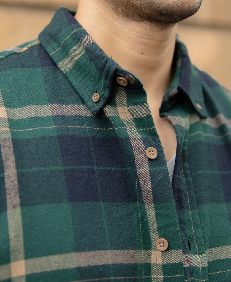 Green Button Down Checks Shirt