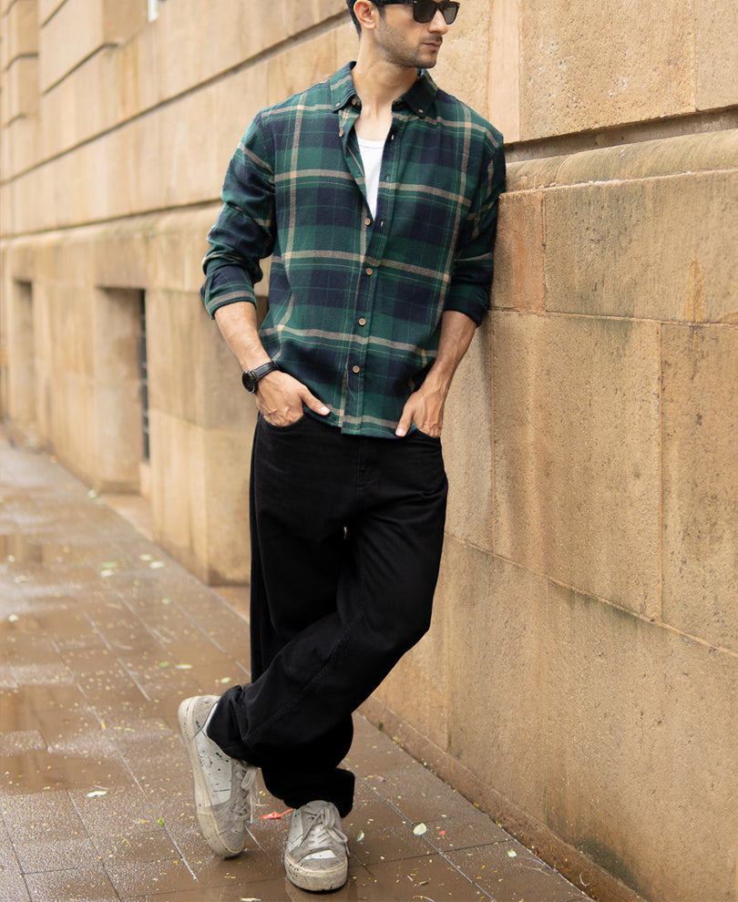Green Button Down Checks Shirt