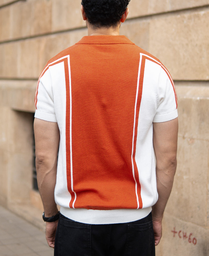 Orange Colour Blocked Polo T-Shirt
