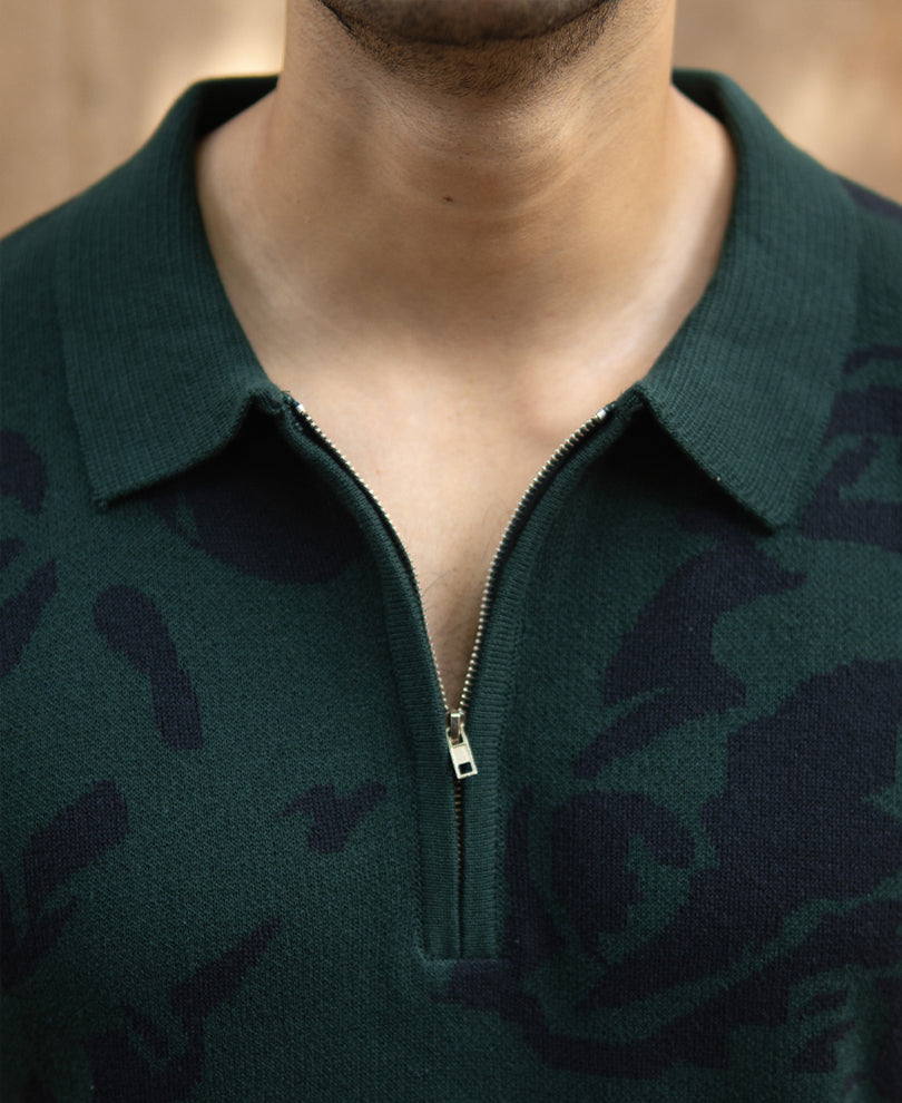 Pine Abstract Knit Polo T-Shirt