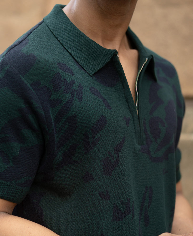 Pine Abstract Knit Polo T-Shirt