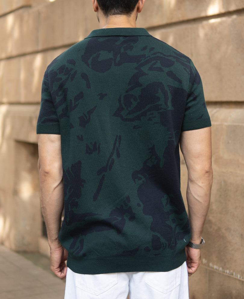 Pine Abstract Knit Polo T-Shirt