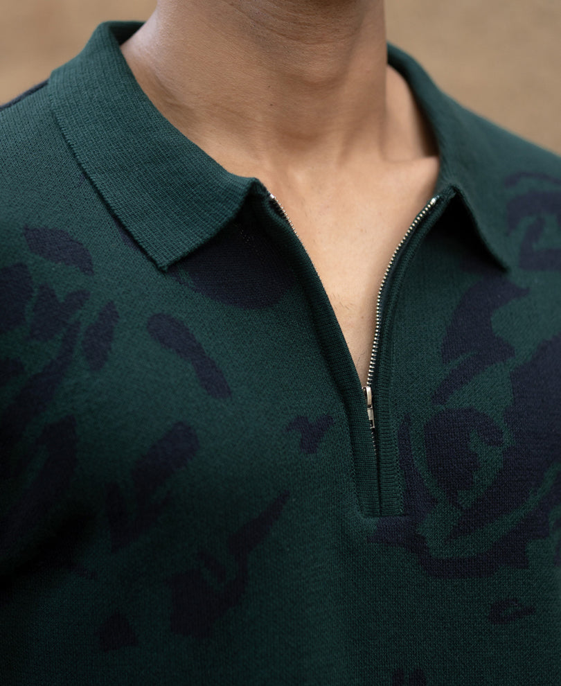 Pine Abstract Knit Polo T-Shirt