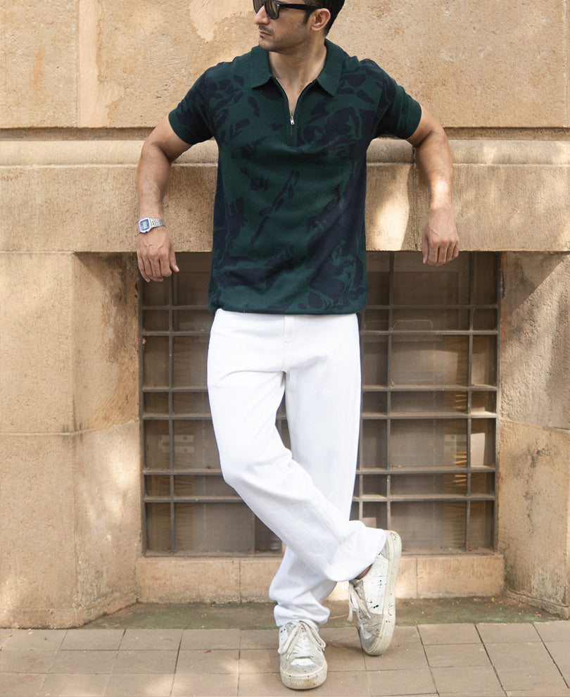 Pine Abstract Knit Polo T-Shirt