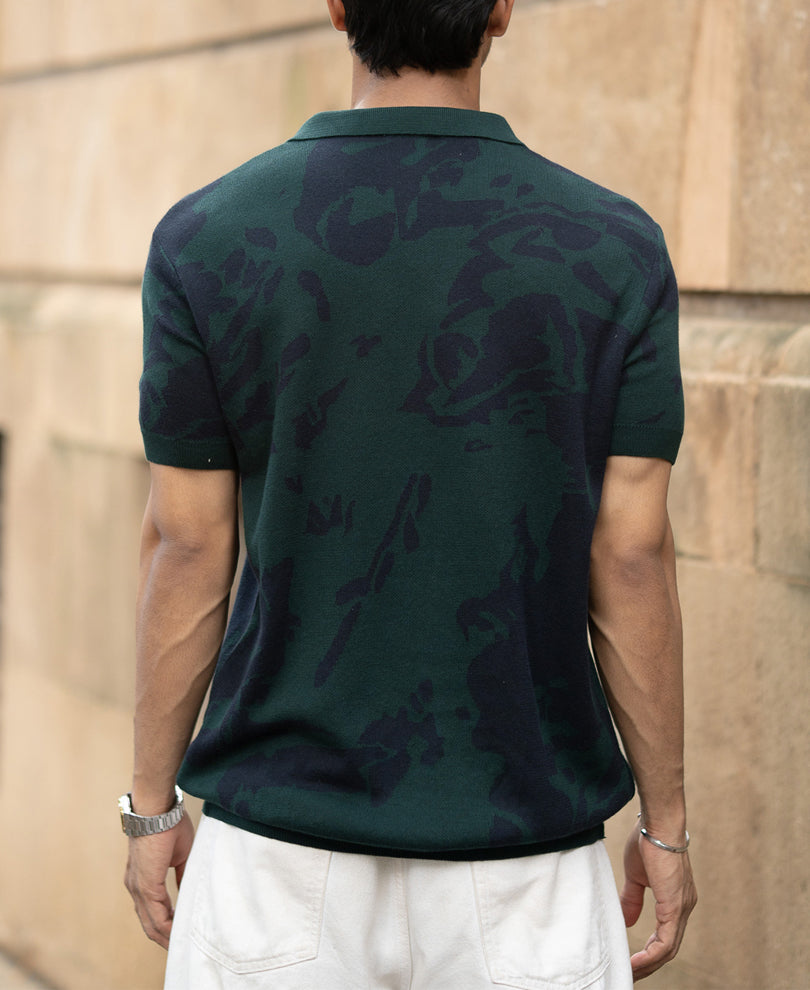 Pine Abstract Knit Polo T-Shirt