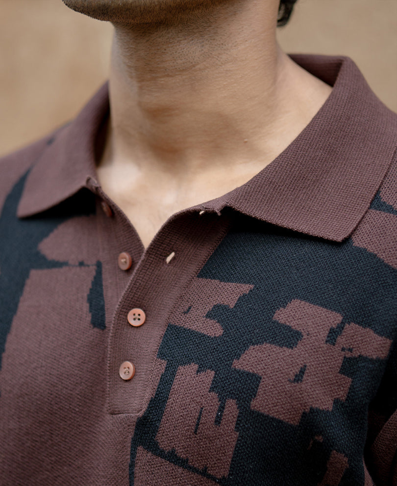 Dark Brown Jacquard Knit T-Shirt