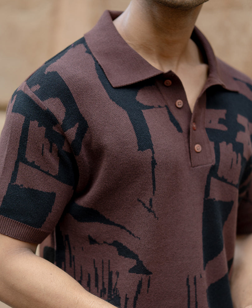 Dark Brown Jacquard Knit T-Shirt
