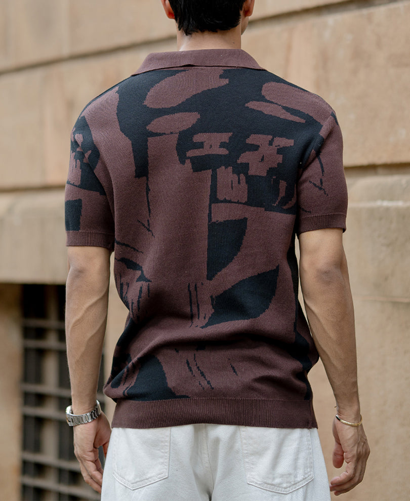 Dark Brown Jacquard Knit T-Shirt