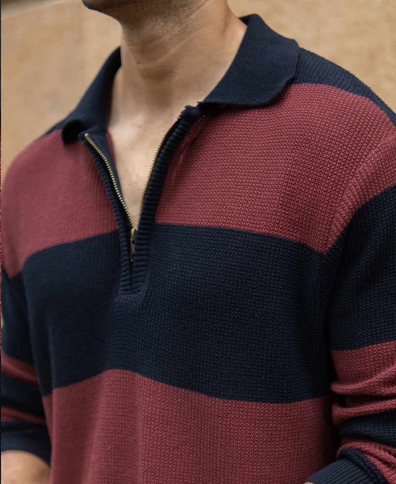 Brown And Navy Striped T-Shirt