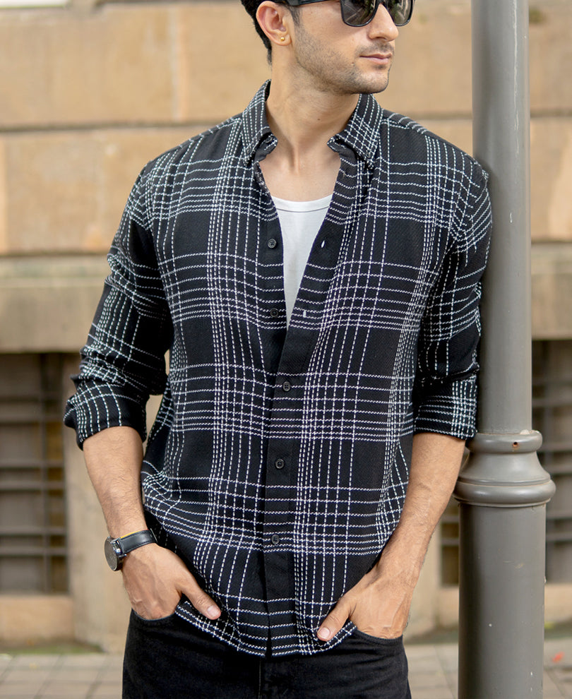 Black Structured Checked Shirt