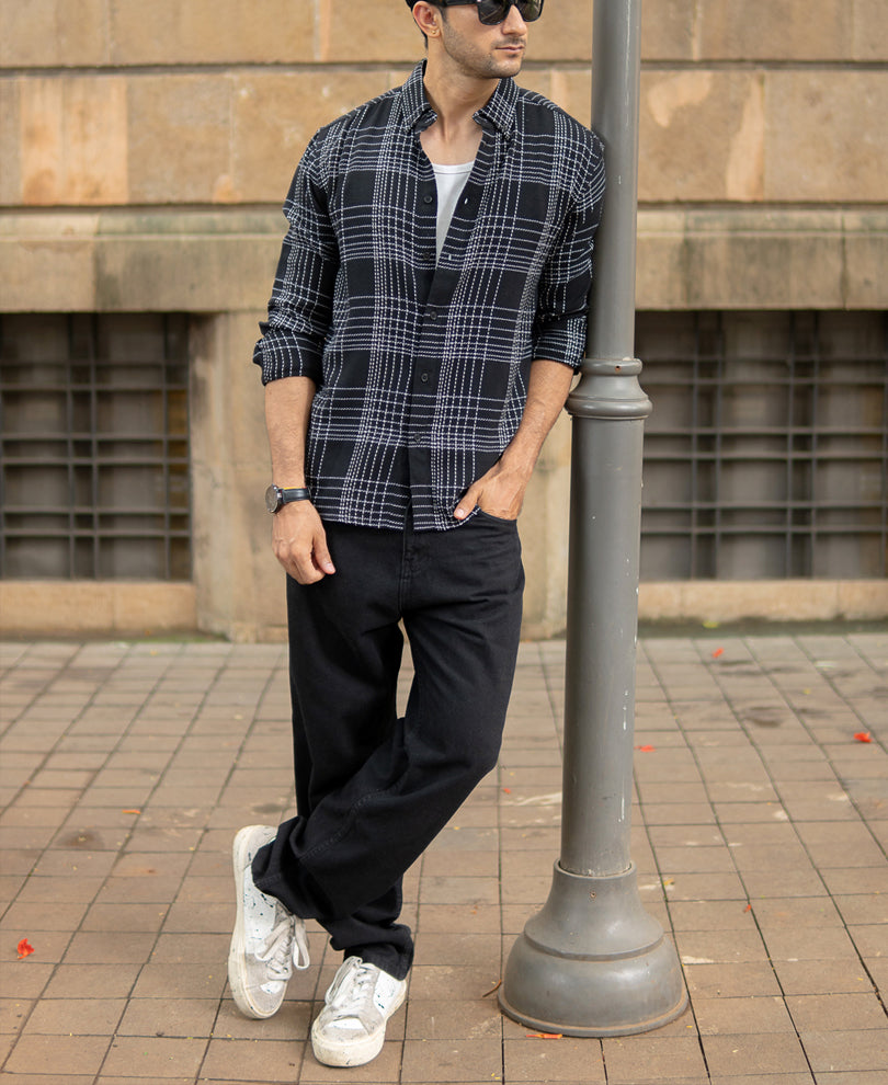 Black Structured Checked Shirt
