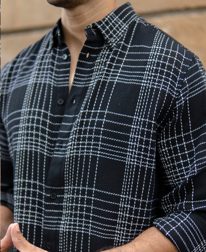 Black Structured Checked Shirt